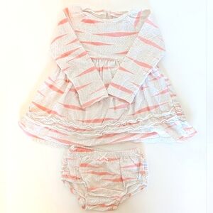 Rosie Pope pink and white Ruffle Long Sleeve Dress and Bloomer set Size 18 Month